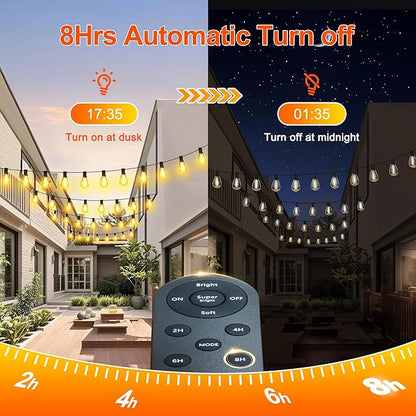 Stright Solar String Light for Outside 120FT with with USB Charging & Remote, Weatherproof Shatterproof LED G40 Bulb 50 Socket, Dimmable & Timable Solar Powered Patio Lights for Porch Backyard Garden