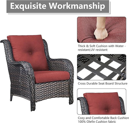 Rilyson Patio Furniture Chairs Outdoor Chair - 2 Piece Wicker Rattan Chairs Set with High Back and Deep Seating for Deck Porch Balcony Backyard Garden(Brown/Red)