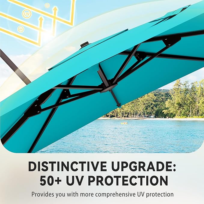 9' X 12' Cantilever Patio Umbrella 360°Rotation Rectangular Outdoor Large Offset Umbrellas Heavy Duty Windproof for Garden Deck Pool Backyard, Turquoise
