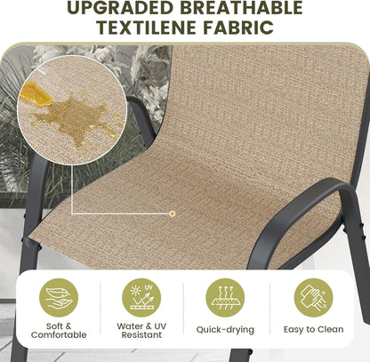 UDPATIO Patio Chairs Set of 8, Stackable Outdoor Dining Chairs with High Back, Breathable Textilene Fabric Outdoor Chair All Weather, 350LBS Capacity for Garden, Backyard (Brown)