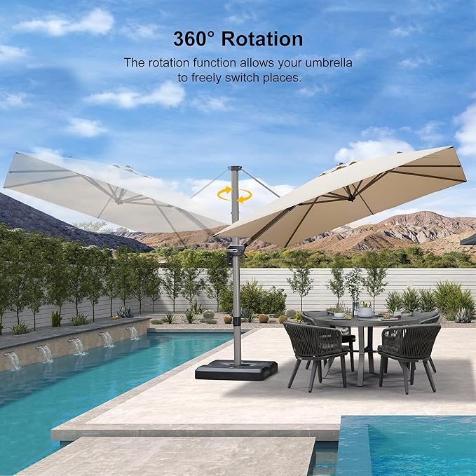 PURPLE LEAF Patio Umbrella with Base Included, 9ft Outdoor Aluminum Cantilever Umbrella with 360° Rotation, Aluminum Large Offset Umbrella for Outdoor Garden Pool, Beige