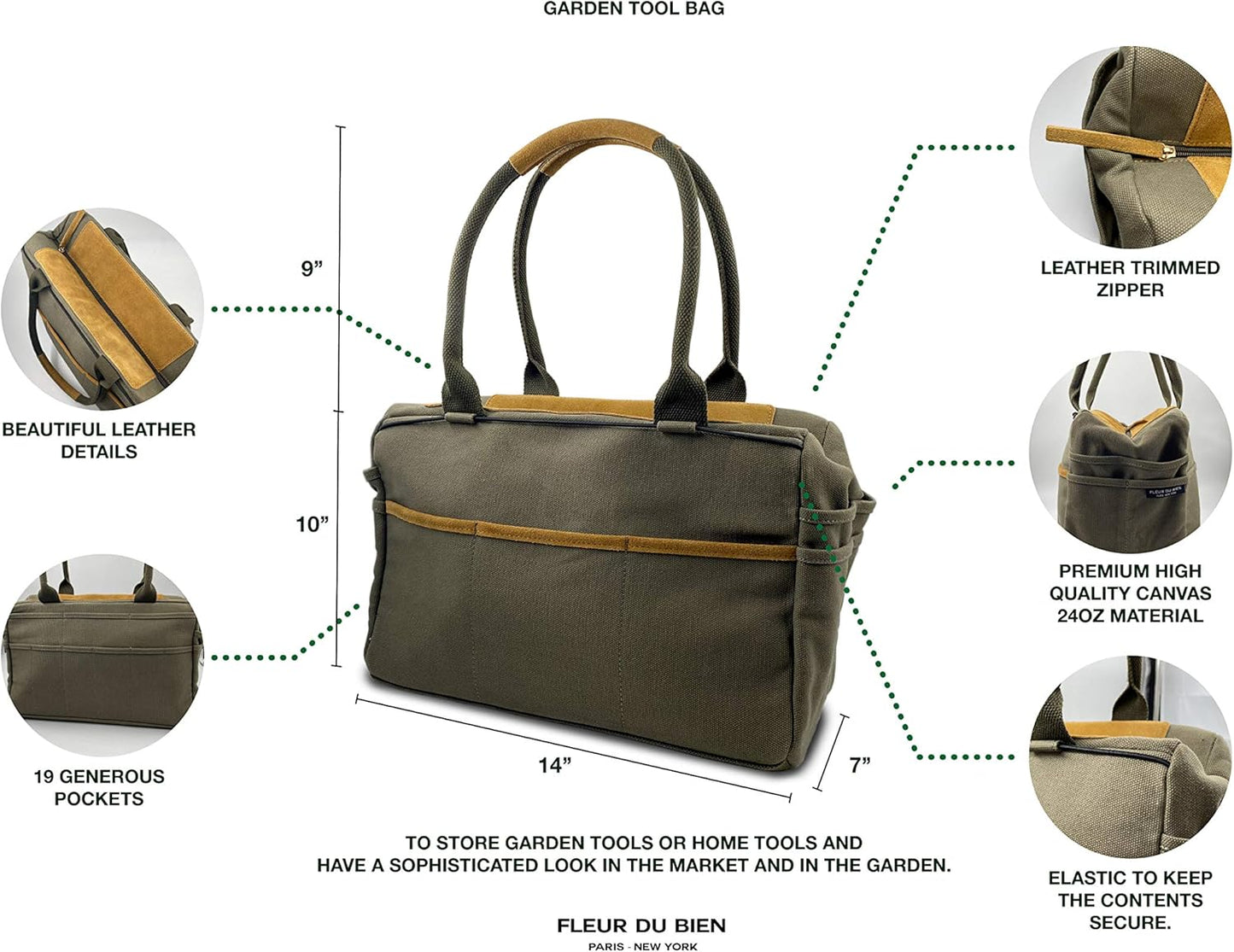 6 Piece Stainless Steel Heavy Duty Garden Tools Set, with Ash Wood Handle and Non-Slip Rubber Grip Pruner, Premium Canvas and Leather Storage Tote Bag, Outdoor Hand Tools, Garden Gift