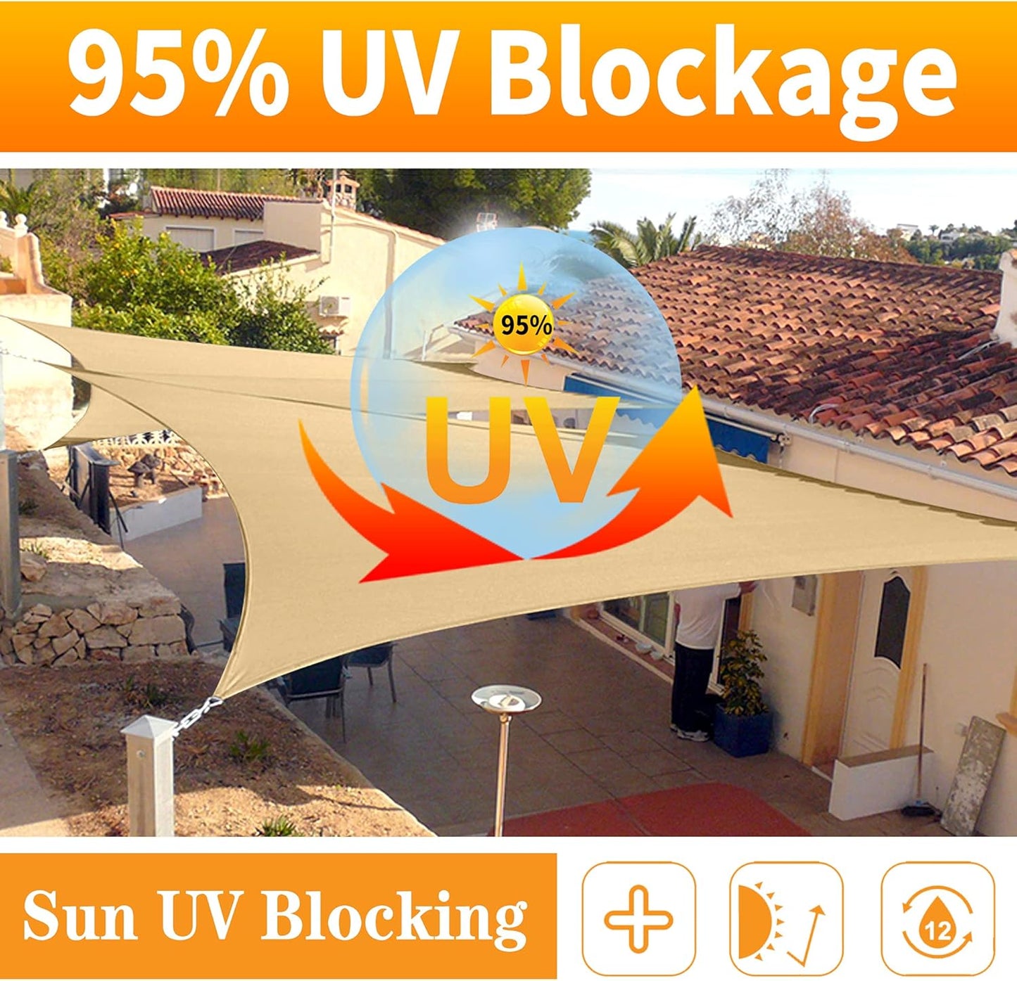 14' x 18' Gray Rectangle Sun Shade Sail SSP1212 Canopy Durable Fabric UV Block Awning,We Make Custom Orders