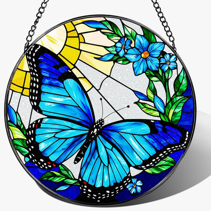 Stained Glass Window Hanging, 8 Inch Sun Catchers Indoor Window, Butterfly Suncatchers for Windows Doors Home Decoration and Christmas, Festival, Housewarming, Mother's Day, Birthday, Gift for Women