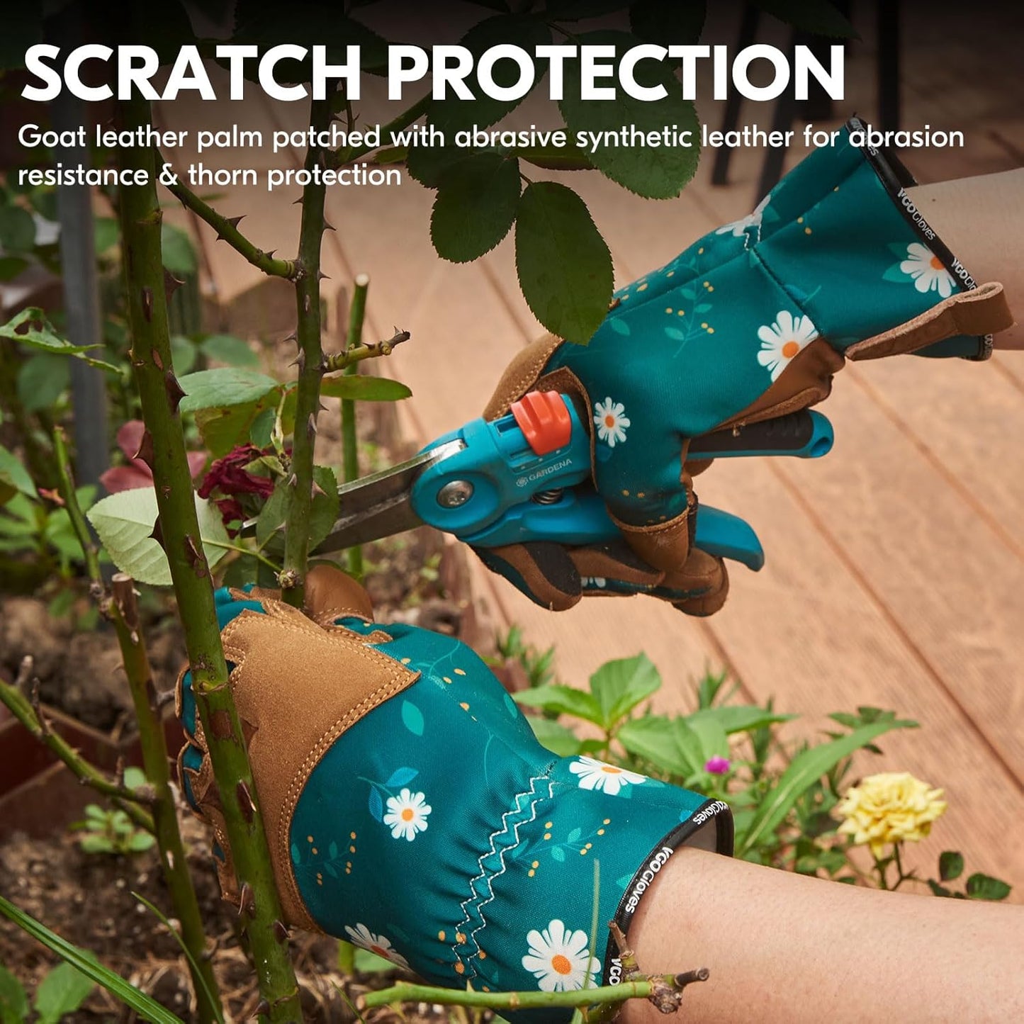 Vgo... 1Pair Gardening Gloves for Women, Goatskin leather Thorn Proof Working Gloves for Weeding, Digging, Raking, Pruning and Planting,Touchscreen(S,Dark Green,GA7471)