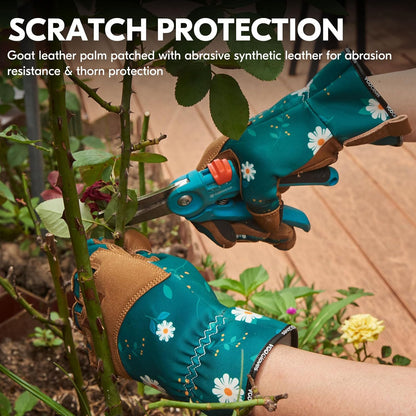 Vgo... 1Pair Gardening Gloves for Women, Goatskin leather Thorn Proof Working Gloves for Weeding, Digging, Raking, Pruning and Planting,Touchscreen(S,Dark Green,GA7471)