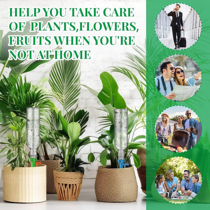 16 Set Plant Watering Devices with Self Watering Spikes and 26 oz Plastic Bottles Plant Waterer Devices with Adjustable Control Valve Switch Indoor Outdoor (Clear)