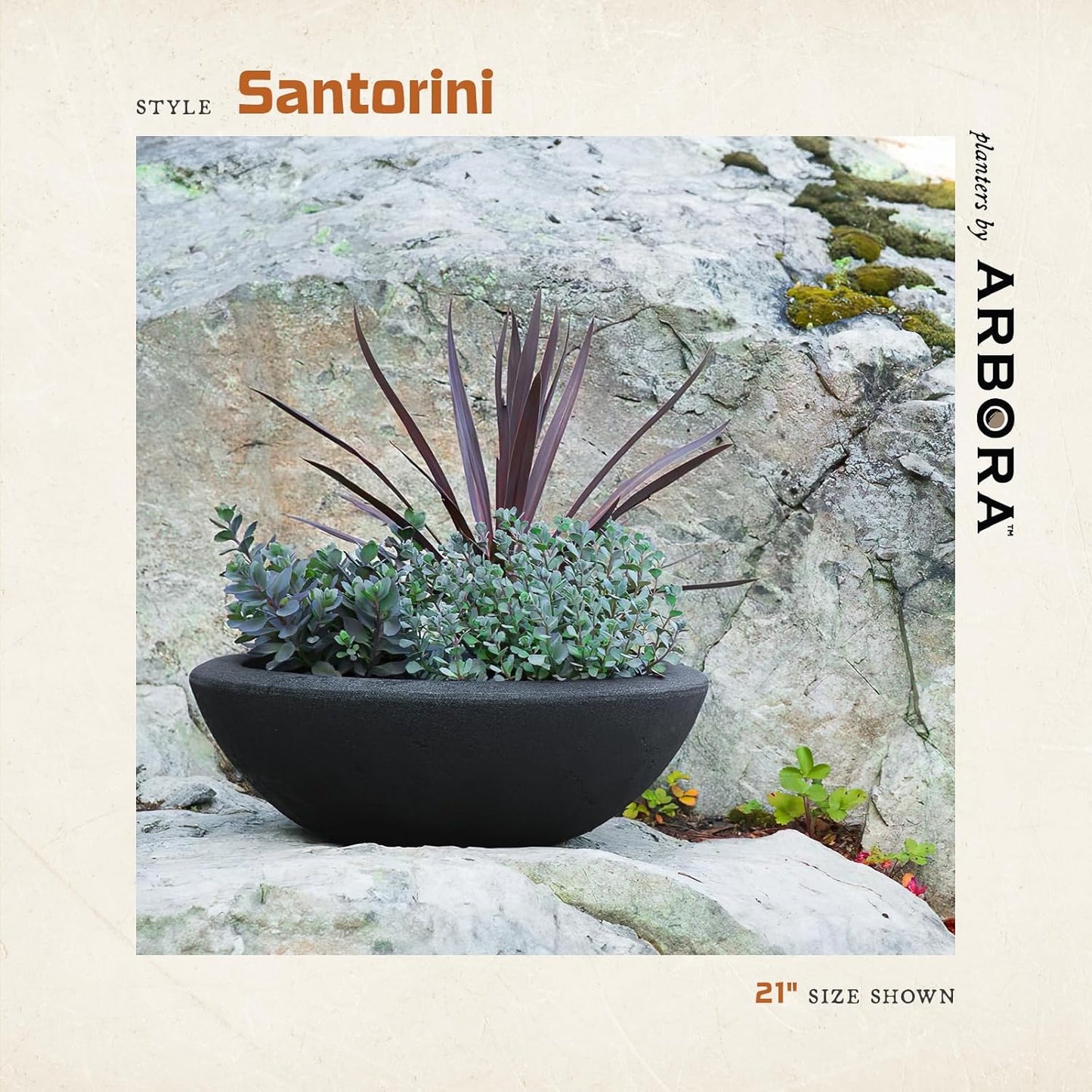 ARBORA 21" Santorini Bowl Polyresin Indoor and Outdoor Planter with Classic Black Finish - Durable, Weatherproof, Lightweight, Large Plant Pot for Patio, Garden, Deck, Entryway