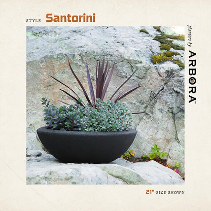 ARBORA 21" Santorini Bowl Polyresin Indoor and Outdoor Planter with Classic Black Finish - Durable, Weatherproof, Lightweight, Large Plant Pot for Patio, Garden, Deck, Entryway