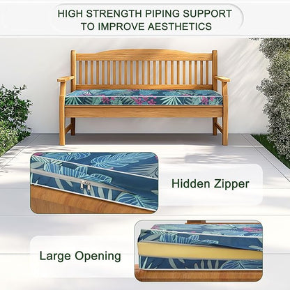 Porch Shield Outdoor Bench Cushion Cover – Waterproof Swing Cushion Cover for Patio Furniture Loveseat (Not Insert) Palm Leaf 42" W x 18" D x 3" H
