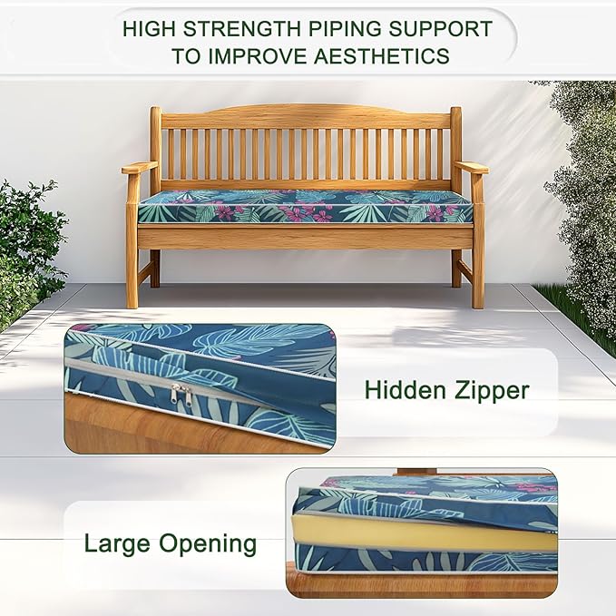 Porch Shield Outdoor Bench Cushion Cover – Waterproof Swing Cushion Cover for Patio Furniture Loveseat (Not Insert) Palm Leaf 48" W x 18" D x 3" H