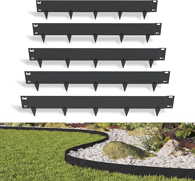 5 Pack Metal Landscape Edging, 42”L x 7”H Black Bendable Steel Lawn Garden Edging Border, No Dig Edging for Landscaping Yard Pathway (16.5 Ft Total)