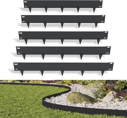 5 Pack Metal Landscape Edging, 42”L x 7”H Black Bendable Steel Lawn Garden Edging Border, No Dig Edging for Landscaping Yard Pathway (16.5 Ft Total)