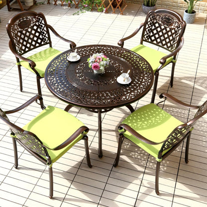 Outdoor Table Cast Aluminum Round Patio Table with Umbrella Hole All Weather Outdoor Dining Table for Lawn Garden Backyard (106cm Die-cast Round Tables)