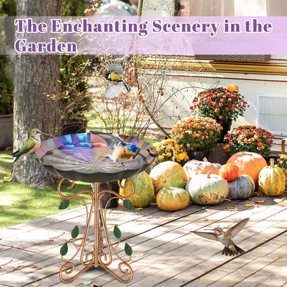 13" Diameter Vintage Metal Bird Bath, Birdbaths with Cast Iron Pedestal, Large Antique Bird Feeder for Outdoors Garden Patio Decor (Colorful Gradient)