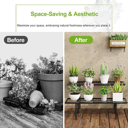 2-Tier Black Metal Ladder Plant Stand, Versatile for Indoors & Outdoors, Perfect as a Multi-Plant Display Rack for Windowsills, Patios, Balconies