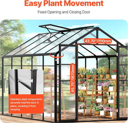 VEVOR Polycarbonate Garden Greenhouse, 8 x 10 Ft, with 2 Ventilation Windows, Hinged Door, Pavilion Style, Large Aluminium Greenhouse Kit, Flower Plant Shelter for Outdoors, Backyard