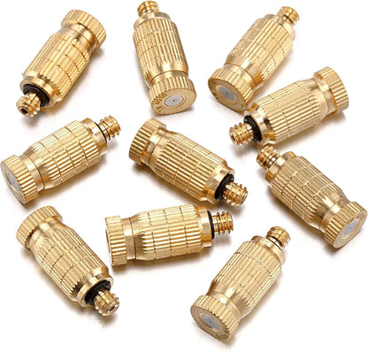 Mornajina 20Packs Brass Misting Nozzles for Outdoor Cooling System, Misting System Heads Sprayer 0.020" (0.5 mm) 10-24 UNC, High Pressure
