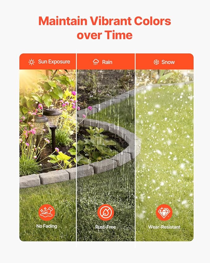 VEVOR Faux Stone Landscape Edging, No Dig Garden Edging Border, Flexible Blocks for Lawn Edging, Flower Beds, Driveway, Yards with 12 Spikes, 4 Pack 24 Bricks 16FT Kit, 46.5" Lx 3.7" W x 2.2" H, Beige