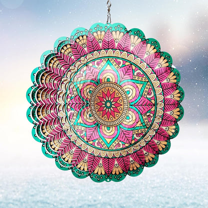 Mandala Manjusaka Wind Spinner - 12″ Stainless Steel Hanging Sculptures | 3D Kinetic Laser Cut Metal Art Decoration for Yard/Garden/Indoor, Creative Decor Gift