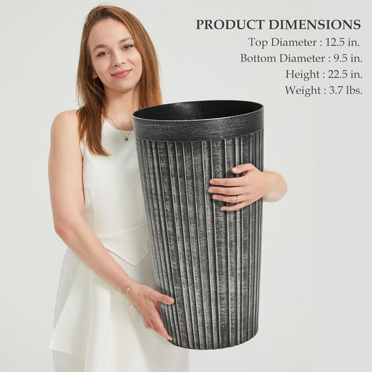 Worth Garden 22.5" H. Plastic Planters - Set of 2 Vintage Black Tall Conical Plant Pots for Indoor Outdoor Use - Decorative Lightweight Flower Pots for Front Porch, Patio, Deck - 12.5" Dia x 22.5" H