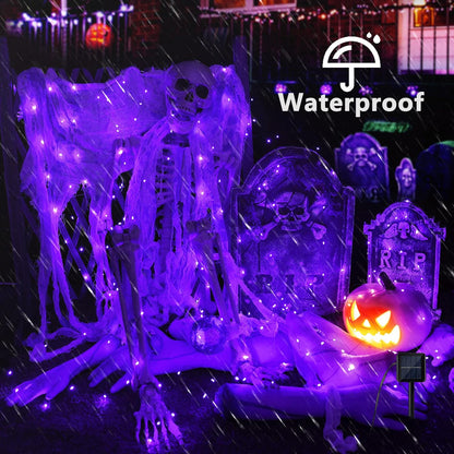 Brizled Halloween Fairy Lights, 2 Pack Total 78FT 240 LED Purple Fairy Lights, 8 Modes Solar Powered Purple Light, Twinkle Outdoor Halloween Light String for Outside Party Home Decor Black Wire