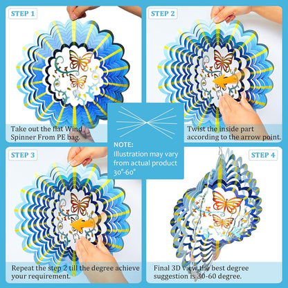 Butterfly Wind Spinner Hanging,12In 3D Wind Spinners Outdoor Butterfly Gifts for Women Mom Grandma Wife Father,Mandala Wind Spinner Garden Decorations Yard Art Christmas Ornament