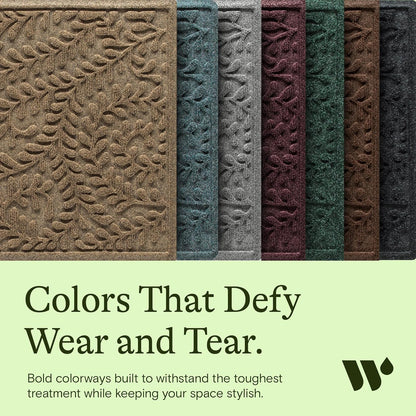 WaterHog Indoor/Outdoor Door Mat, 2' x 3' Made in USA, Durable & Skid-Resistant Front Door Rug, Decorative, Water-Trapping & Heavy-Duty Entryway Floor Mat For Your Home, Boxwood Collection Khaki/Camel