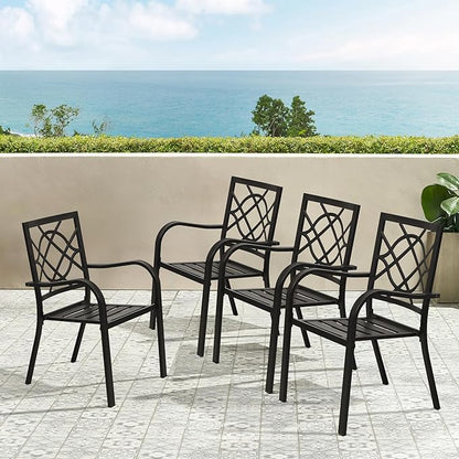 Incbruce 300lbs Patio Chairs Set of 4 Outdoor Dining Chairs, Metal Frame Stackable Patio Dining Chairs, Wrought Iron Black Outdoor Chair with Armrest for Garden, Poolside, Backyard