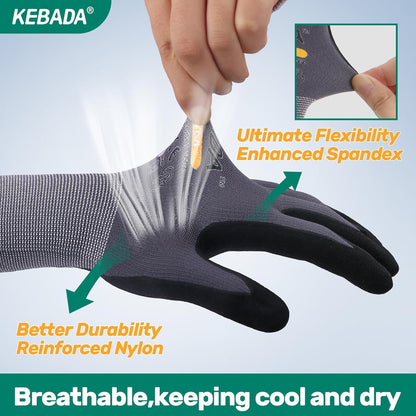 Kebada W2 Safety Work Gloves, Micro-Foam Nitrile Coated Gloves, Touchscreen,Ideal for Package Handling, Gardening, Construction, 1 Pair Medium