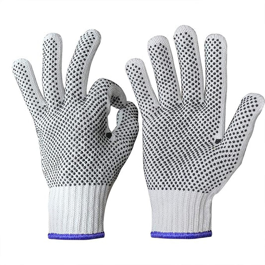 Evridwear Cotton Polyester String Knit Shell Safety Protection Work Gloves for Painter Mechanic Industrial Warehouse Gardening Construction Men One Case (12 PairsX16) With Two Side dots, L Size