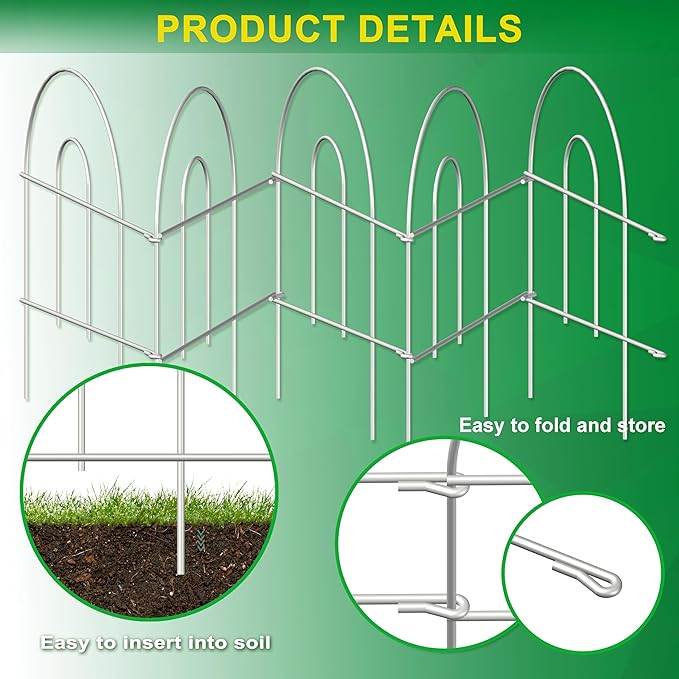 Decorative White Garden Fence Border 18in X50ft Outdoor Metal Wire Garden Fencing Flower Bed Folding Fences Panel Patio Edging Landscape for Yard