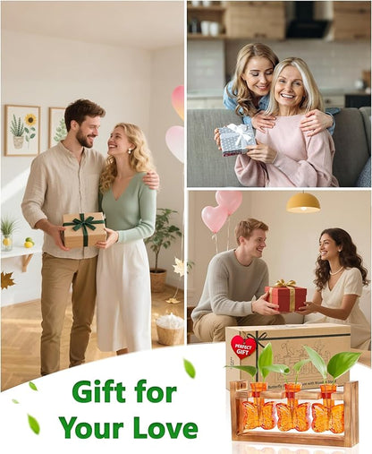 Nacome Butterfly Vase Propagation Stations: Glass Plant Terrarium with Wooden Stand for Home Office Desk Decor, Unique Gifts for Plant Lovers Women Mom (Orange)