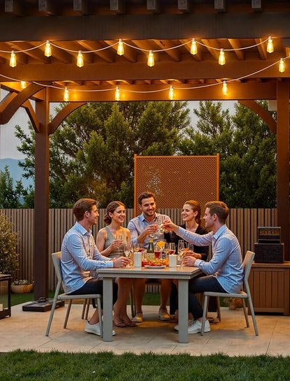 48FT Solar Outdoor String Lights with Remote & Timer, Shatterproof Dimmable 3 Modes Patio Lights with 15+1 ST38 LED Bulbs for Backyard-White