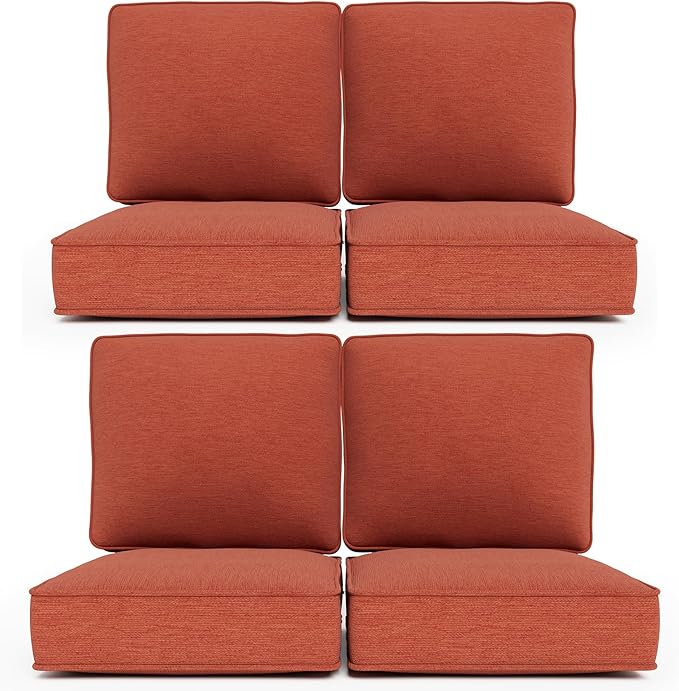 Outdoor Chair Cushions 23" x 24" x 4", Patio Deep Seat Replacement Cushions Set with Zippered Removable Cover, Weather-Resistant Olefin Fabric for Garden Chair Sofa Couch, Set of 4, Red