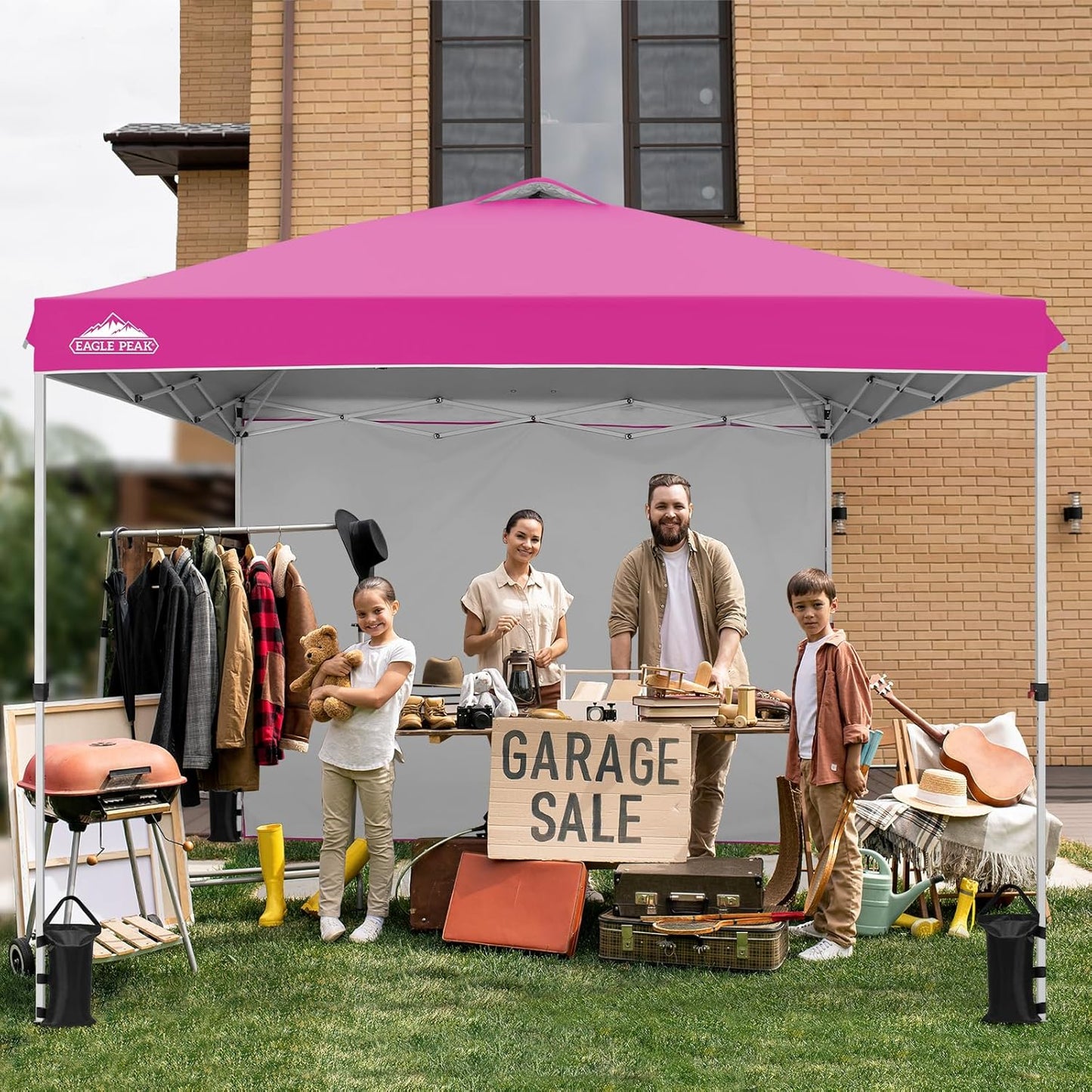 EAGLE PEAK Pop Up Canopy Tent with 1 Sidewall, Easy Setup Event Tent, Outdoor Sun Shade, Wheeled Carry Bag, Stakes and Guy Ropes, Instant Canopy 10x10, Pink