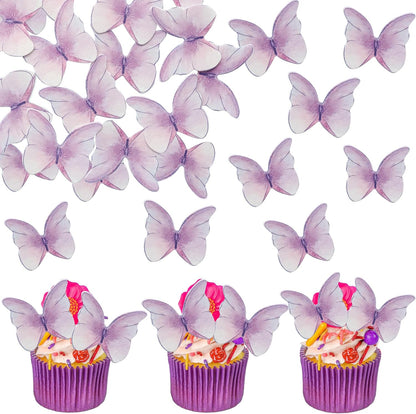 Ephlyn 48Pcs Edible Butterfly Cupcake Toppers Cute 3D Butterfly Cake Picks for Baby Shower Bridal Shower Boys Girls Birthday Party Cake Decorations Supplies Purple