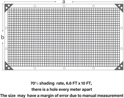 winemana 70% Black Shade Cloth, 6.6 x 10 FT Mesh Tarp with Grommets, Garden Sunblock Shade Cloth Shading Antifreezing for Plants Cover, Greenhouse, Barns Kennel, Patio, Tomatoes