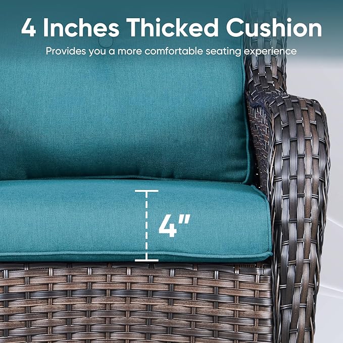 Patio Chair Cushions 4 Packs - Outside High Back Thick Water-Resistant Cushion 22x24 with Zipper Cover for Outdoor Glider Rocking Chairs Loveseat Couch – Peacock Green/Buckle