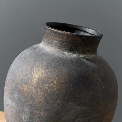 SIDUCAL Ceramic Decorative Flower Vase | 6 Inch Pottery Rustic Farmhouse | Boho | Terracotta Vase for Home Decor, Table, Living Room, Bathroom, Shelf, Mantel Decoration, Bronze