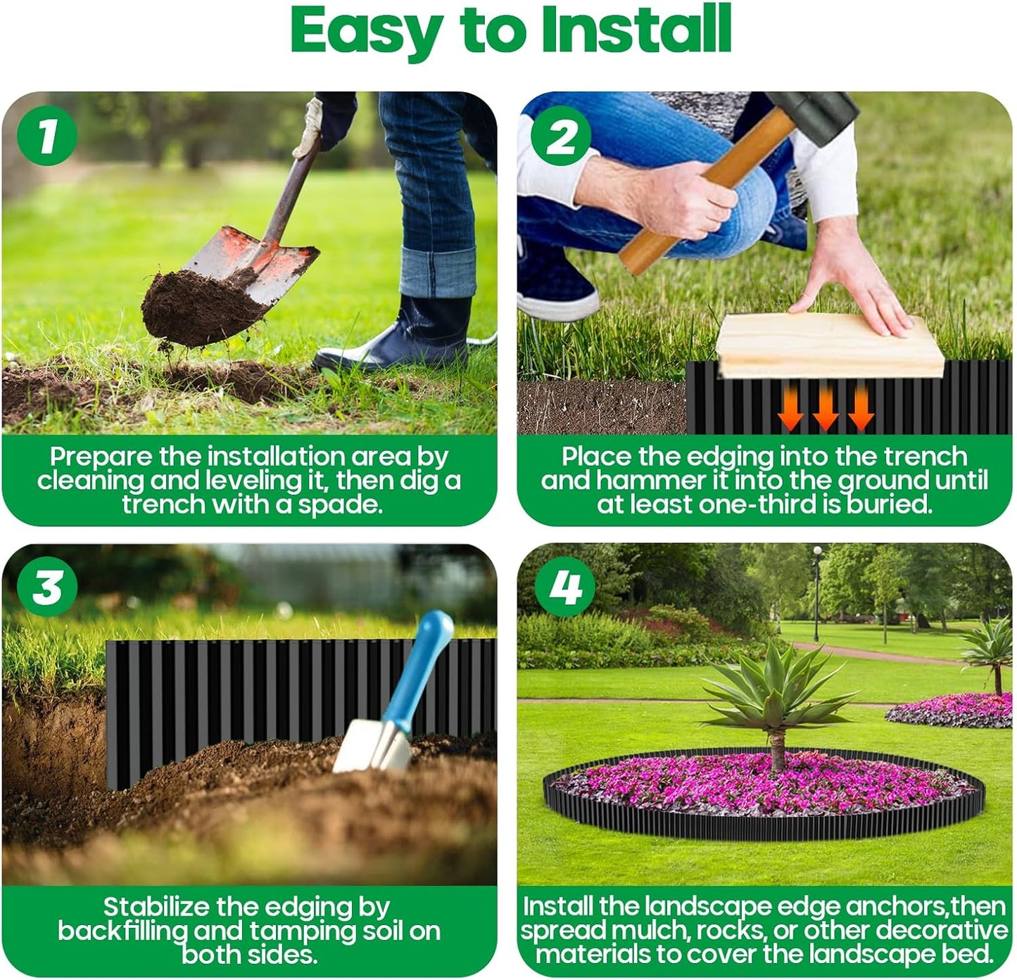 Corrugated Metal Garden Edging, Sturdy Tall Landscape Edging Borders, Perfect DIY for Flower Beds, Lawn and Pathway, Tree Surrounds, Paver Edges (Black, 10"×20FT)