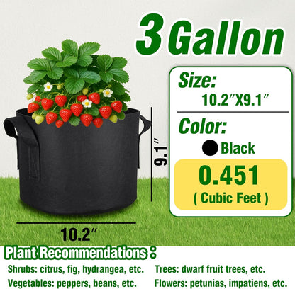 PHYEX 12-Pack 3 Gallon Grow Bags, Heavy Duty Fabric Pots with Handles, Reusable Plant Bags for Vegetable, Herbs & Flowers, BPA-Free, Breathable, Durable