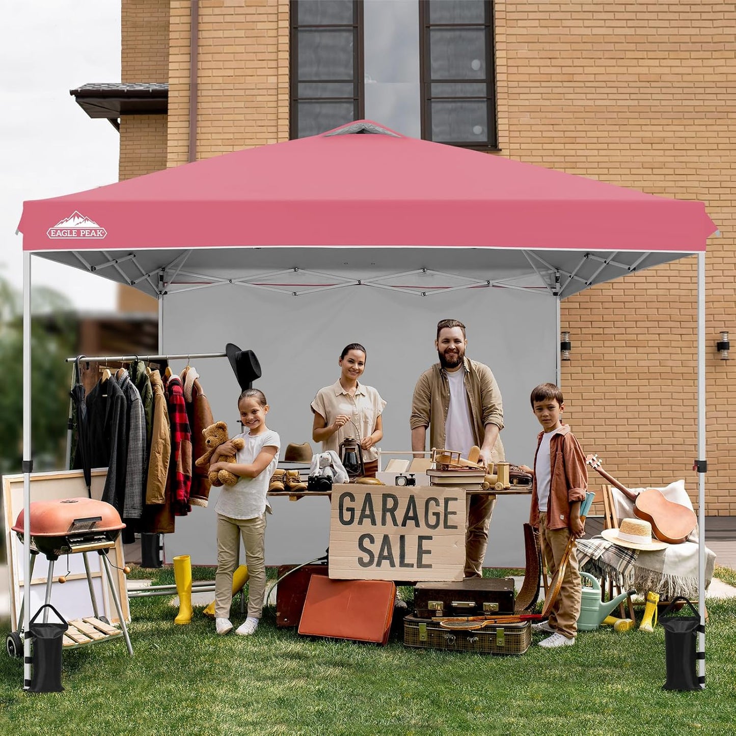 EAGLE PEAK Pop Up Canopy Tent with 1 Sidewall, Easy Setup Event Tent, Outdoor Sun Shade, Wheeled Carry Bag, Stakes and Guy Ropes, Instant Canopy 10x10, Peach Pink