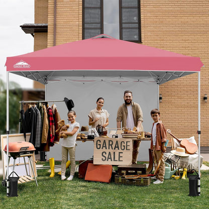 EAGLE PEAK Pop Up Canopy Tent with 1 Sidewall, Easy Setup Event Tent, Outdoor Sun Shade, Wheeled Carry Bag, Stakes and Guy Ropes, Instant Canopy 10x10, Peach Pink