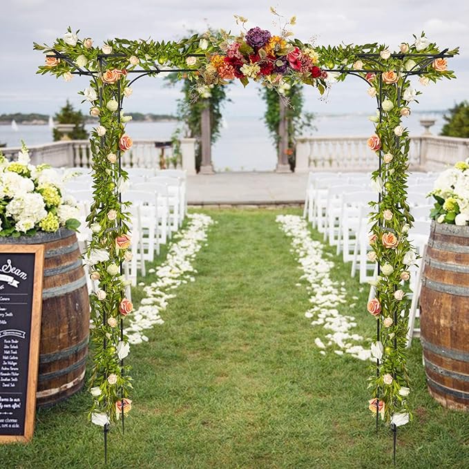 VINGLI Garden Arbor, Arch Archway for Wedding Ceremony Party, Steel Garden Trellis for Plant Climbing, Christmas Decorations Pergola for Backyard, Lawn (Black)