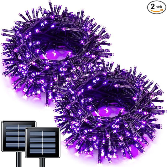 JMEXSUSS Purple Solar Lights Outdoor Waterproof, 2 Pack 100 LED Solar String Lights, Purple Christmas Light for Halloween Decor Outside Tree Yard Garden