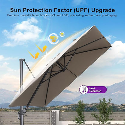PURPLE LEAF 9 FT Cantilever Patio Umbrella Outdoor Aluminum Offset Square Umbrella with 3 Years Fade Resistance Recycled Fabric and 360-degree Rotation for Deck Pool Garden, Ash Mocha