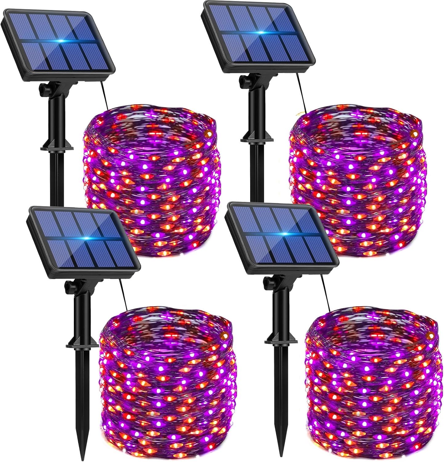 btfarm 4 Pack Solar Halloween String Lights Outdoor, 320LED 132FT Orange Purple Solar Fairy Lights Outside Waterproof, 8 Modes Solar Powered Twinkle Lights for Tree Garden Patio Halloween Decorations