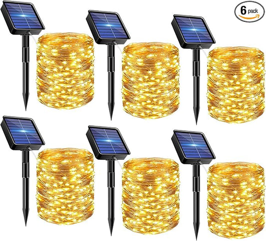 6 Pack Solar Fairy Lights for Outside Waterproof, Total 147FT 450LED Solar String Lights Outdoor 8 Modes Solar Twinkle Lights for Garden Yard Christmas Tree Wedding Party Decor, Warm White
