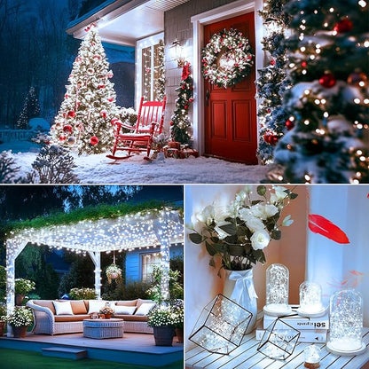 Brightever Outdoor String Lights Solar Powered, 2-Pack Total 80FT 200LED Solar Fairy Lights for Outside Waterproof with 8 Lighting Modes, Solar Twinkle Lights Outdoor for Garden (Daylight White)